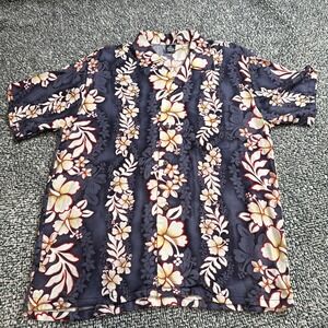 Vintage Hibiscus Collection Hawaii Shirt Boys 14 Fits Men's L Floral Blue